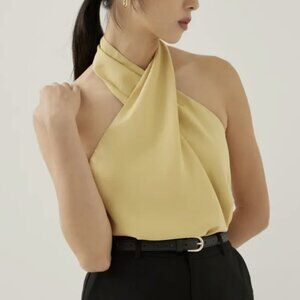 Love Bonito  Isidra Satin Halter Top- Dusty Yellow